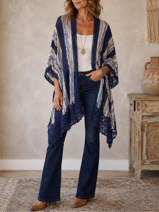 Chico's Accessories - Chico's Blue Crochet Knit Duster Topper Large